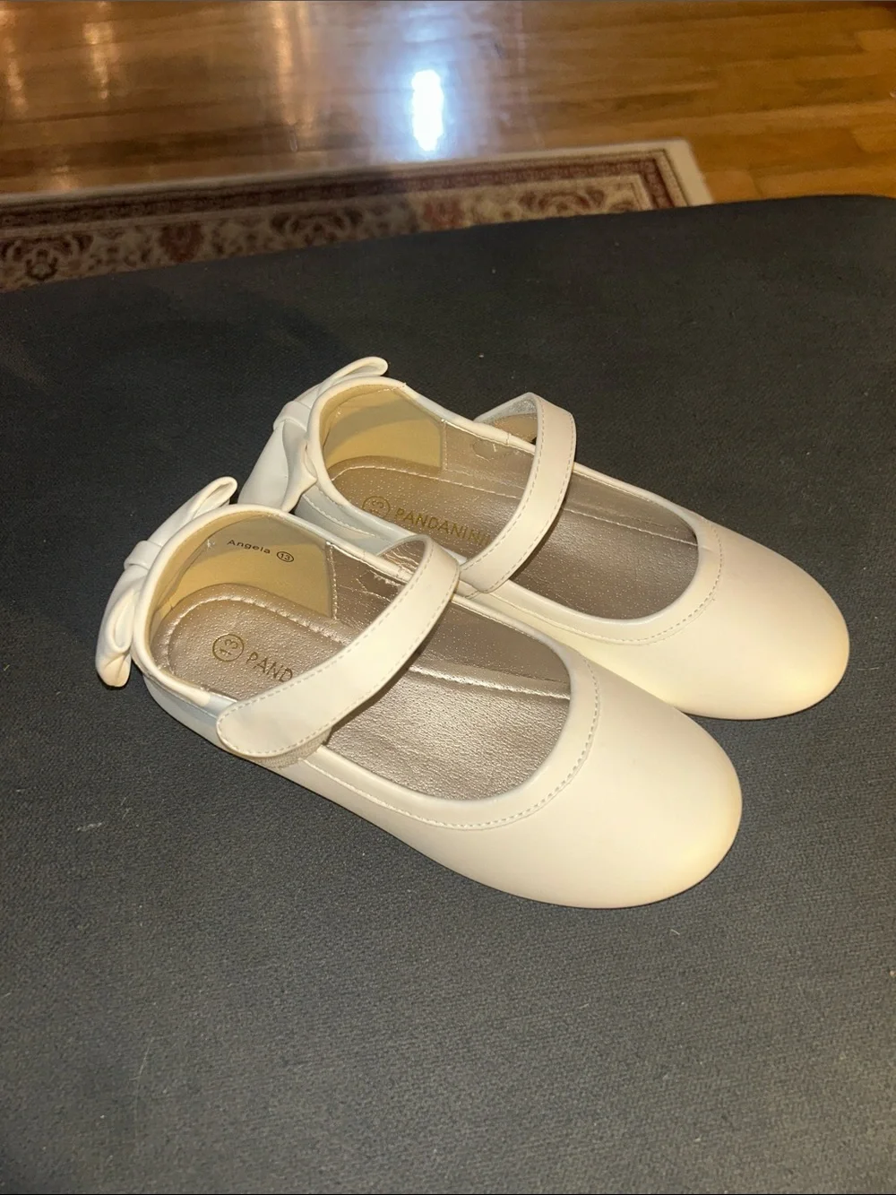 Girls' Cream Mary Jane Dress Shoes with Bow Detail